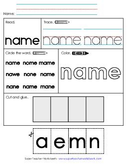 Worksheet 2: Name Sight Words Individual Worksheet