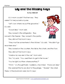 Lily and the Missing Keys 1st Grade Reading Comprehension Worksheet