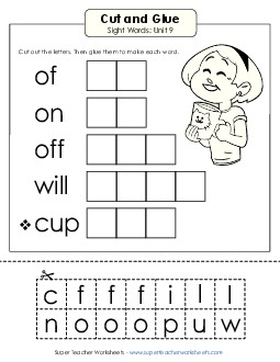 Cut-and-Glue (Unit 9) Free Sight Words Worksheet