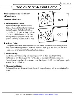 Picture-Word Match Game (Short A) Free Phonics Long Short A Worksheet