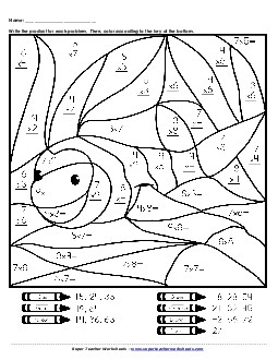 Fish Mystery Picture (0-9) Multiplication Worksheet