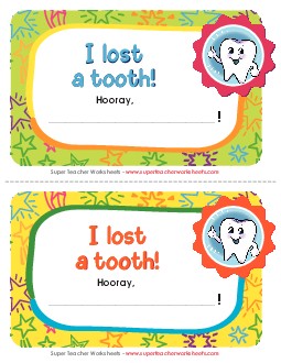 I lost a tooth! Awards Worksheet