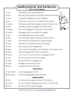 Spelling Test Sentences (E-16) Spelling E Worksheet