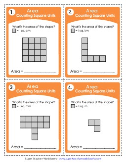 Easier Task Cards: Counting Square Units Area Worksheet