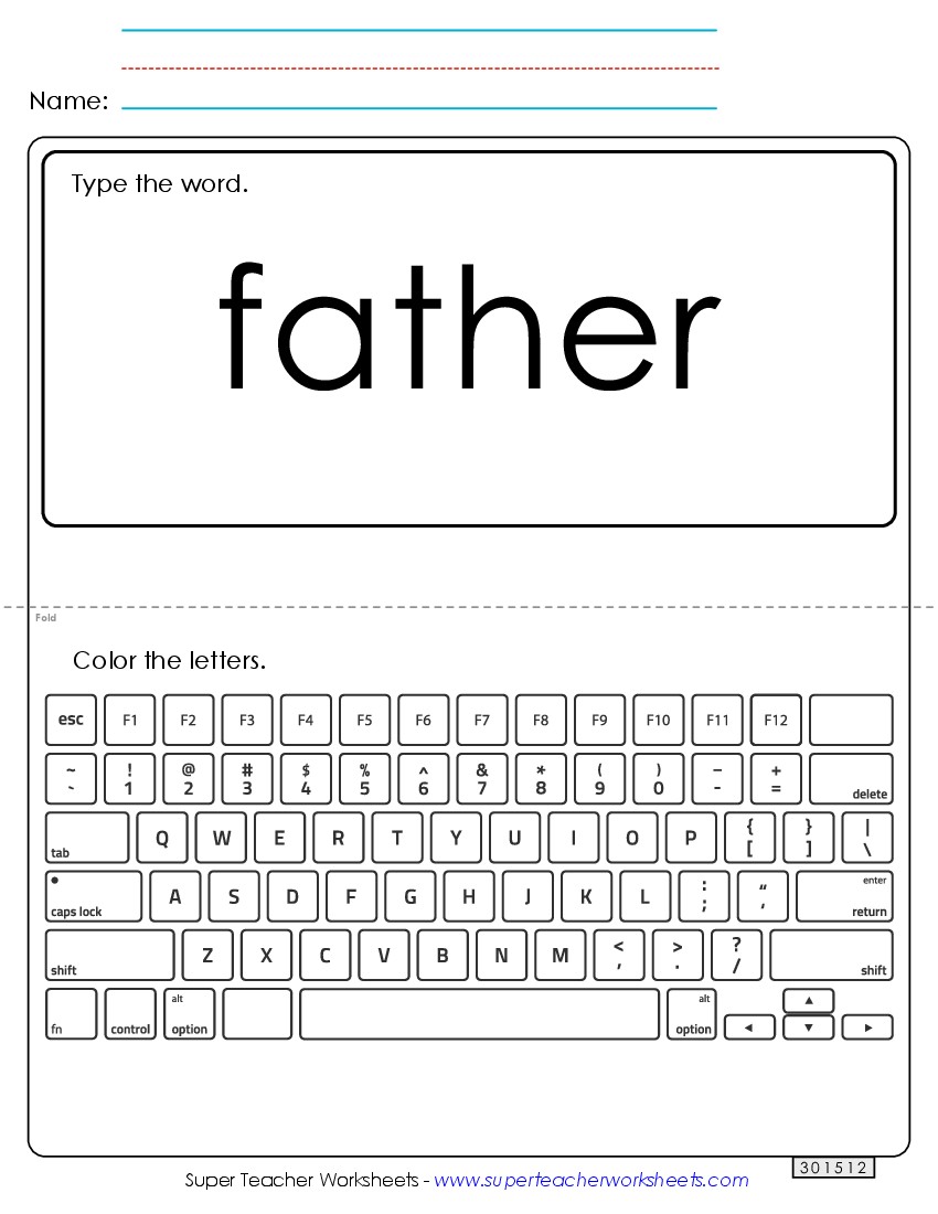 Type the Word: Father Sight Words Individual Worksheet