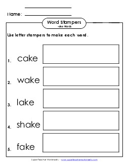 Letter Stampers Activity (-ake Words) Word Families Worksheet