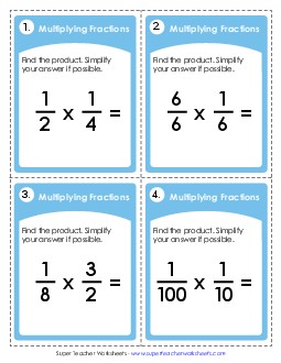 Task Cards: Multiplying Fractions Worksheet