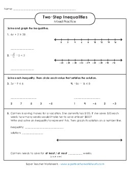 Two-Step Inequalities - Mixed Practice Worksheet