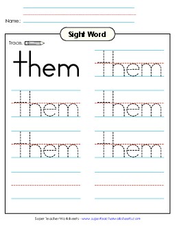 Trace the Word: Them Free Sight Words Individual Worksheet