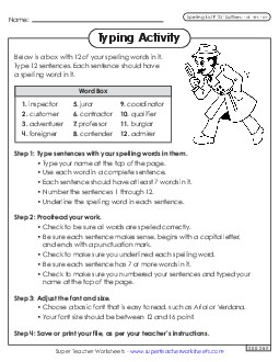 Typing Sentences (F-23) Spelling F Worksheet