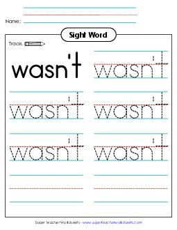 Trace the Word: Wasn\'t Sight Words Individual Worksheet