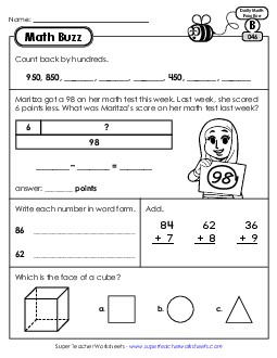 Math Buzz: Week 10 Worksheets 46 through 50 Daily Math Review Worksheet