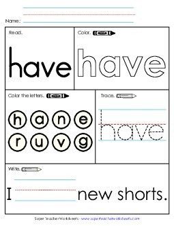 Worksheet 1: Have Sight Words Individual Worksheet