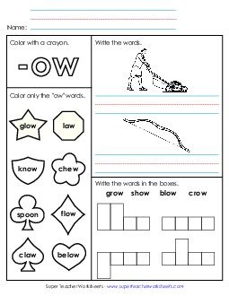 Worksheet 1 (-ow Words) Free Word Families Worksheet