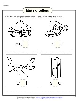 Missing Letters (-ut) Word Families Worksheet