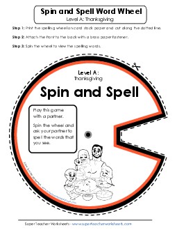 Spin-and-Spell (A-Thanksgiving)  Spelling A Worksheet