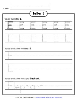 Uppercase E (Dotted Lines) Printing Worksheet