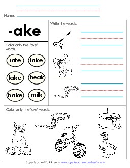 Worksheet 2 (-ake Words) Word Families Worksheet