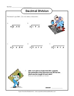 Dividing Decimals Division Worksheet