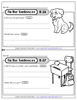 Fix the Sentences B-56 through B-60 Worksheet