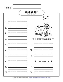 Spelling Test (B-20) Spelling B Worksheet