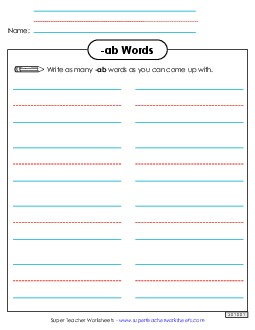 Brainstorm and Write (-ab Words) Word Families Worksheet