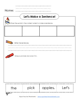 Build-a-Sentence: Let\'s pick the apples. Free Sentences Basic Worksheet