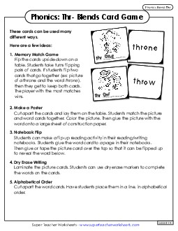 Phonics Card Game (Thr- Blends) Free Phonics Blends Worksheet