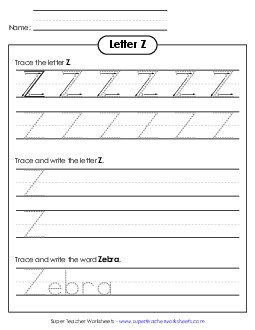 Uppercase Z (Dotted Lines) Printing Worksheet