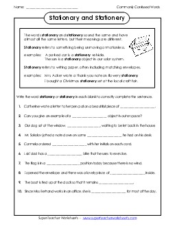 Stationary and Stationery  Commonly Confused Words Worksheet