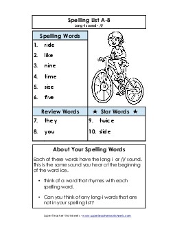 Spelling List A-8 Free Spelling A Worksheet