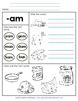 Worksheet 2 (-am Words) Word Families Worksheet