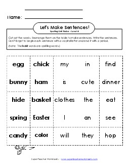 Let\'s Build Sentences (A-Easter) Spelling A Worksheet