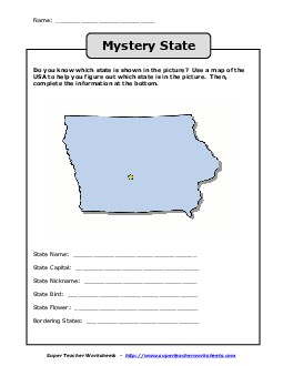 Mystery State: Iowa States Worksheet