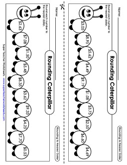 Rounding Caterpillars (Nearest Dollar) Worksheet