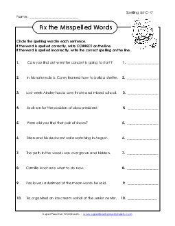 Fix the Mistakes (C-17)  Spelling C Worksheet