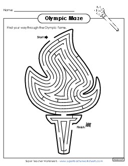 Olympic Flame Maze (Medium) Olympics Worksheet