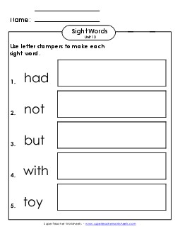 Letter Stampers (Unit 13)  Sight Words Worksheet