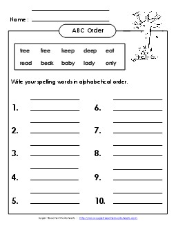 ABC Order: Write (B-7) Spelling B Worksheet