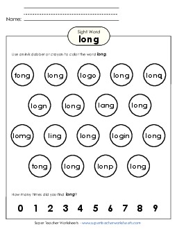 Dab or Color: Long Sight Words Individual Worksheet