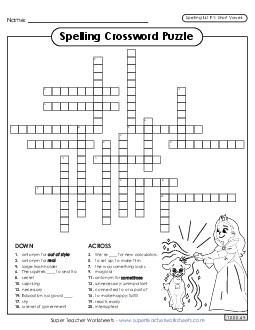 Crossword (F-1)  Free Spelling F Worksheet