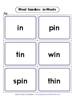 Flashcards (-in) Word Families Worksheet