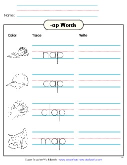 Trace and Write (-ap) Word Families Worksheet