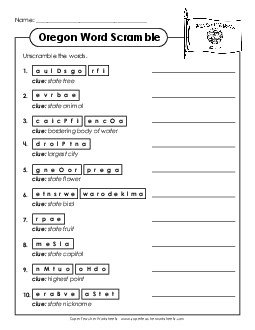 Word Scramble States Individual Worksheet