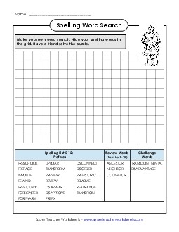 Make-a-Search (E-12) Spelling E Worksheet