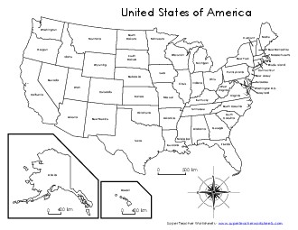 Map of U.S. States 1st Grade Social Studies Worksheet