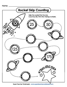 Rocket Skip Counting (By 25s) Worksheet