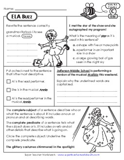 ELA Buzz: Week 12 Worksheets 56 through 60 Daily Ela Review Worksheet