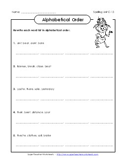 Alphabetical Order (C-13) Spelling C Worksheet