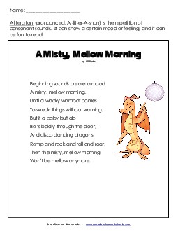 Alliteration Poem Activity Reading Comprehension Worksheet